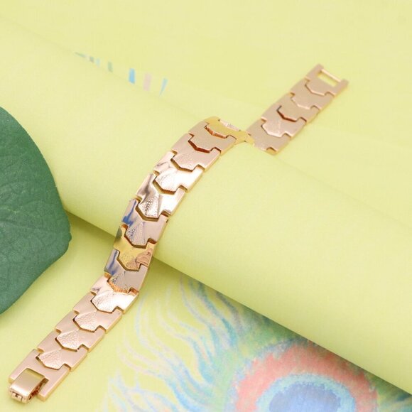 "Elegant Rose Gold Plated Link Bracelet with Bold Textured Design, XPBL1125 - Picture 7 of 13